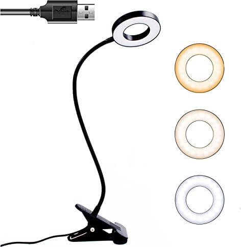 JARAGAR Clip on Reading Light 48 LED USB Desk Lamp with 3 Color Modes, 10 Brightness Levels, Eye Caring, 360° Flexible Gooseneck Clamp for Bed, Headboard, Office, Bedroom