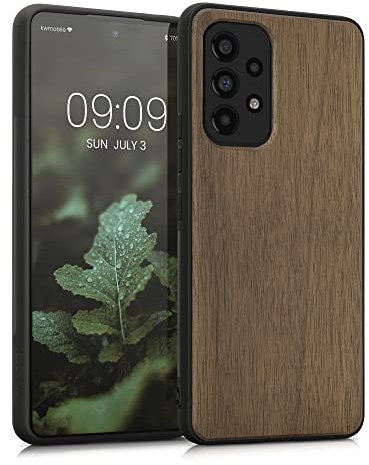 kwmobile Hülle kompatibel mit Samsung Galaxy A53 5G Hülle - Holz Case - stoßfestes Handy Cover - TPU Handyhülle in Dunkelbraun