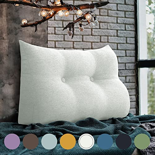 VERCART Keilkissen Bett Großes Rückenkissen Bett Kopfteil Bequemes Lesekissen für Bett und Sofa 2 in 1 Rückenlehne und Kopfkissen Couchkissen Langes XXL Lendenkissen Leinen 60cm Elfenbein Weiß