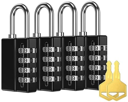 Combination Lock Combination Padlock, 4 Digit Combination Lock with Keys Resettable Gate Lock for Locker Gym 4 Pack 2 Keys (Color : Deep Red)
