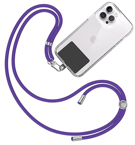 TBOC Tour de Cou Telephone Portable Cordon Collier Laniere Universel [Violet] [Patch de Fixation Noir] Sangle de Suspension Amovible Réglable Résistante Compatibles avec Plupart des Smartphones