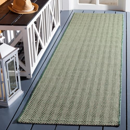 SAFAVIEH Washable Rug Outdoor Courtyard Collection - 2'3 x 8' Runner, Dark Green & Beige, Non-Shedding & Easy Cleaning, Ideal for Patio, Entryway, Mudroom, Hallway, Kitchen (CY8022-32221)