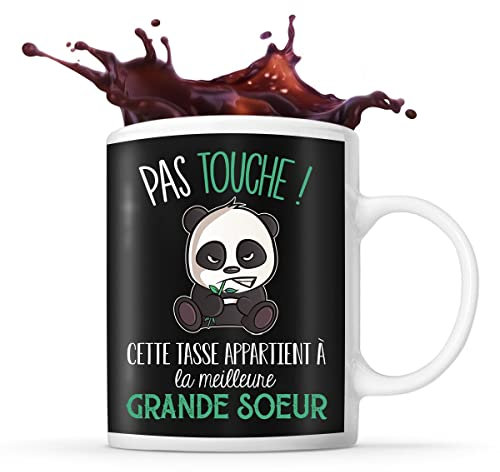 Planetee Tasse noir Pas Touche Panda Grande Soeur | Mug original idéal pour cadeau de noël et anniversaire