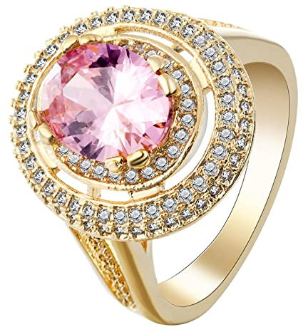 Schlichte Ringe, Art Deco Schmuck Damen Hohle 8 Krappen Ovale Zirkonia Pink Gold Größe 60 (19.1)