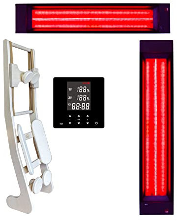 1x Infrarotstrahler InfraROTmed 500W + 1x 1300W + Steuerung + Lehne, Tiefenwärme Vollspektrumstrahler für Sauna und Infrarotkabine, zum Nachrüsten oder Selberbauen