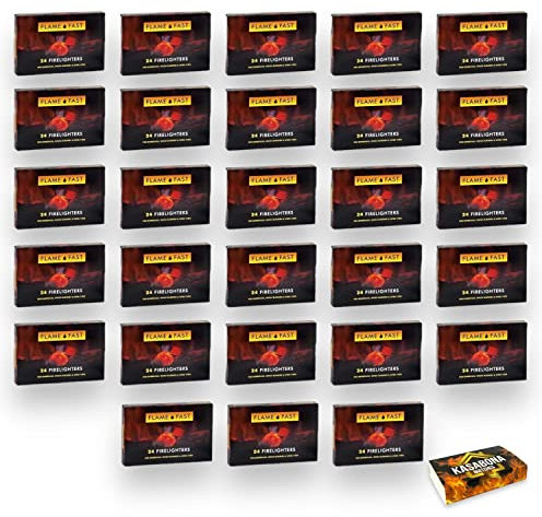 Flamefast Firelighters Bulk Pack Fire Lighters Starter Blocks Hotspot Burners BBQ Open Fire with KasaBona Safety Matches – 24 Firelighters (672 Firelighters)