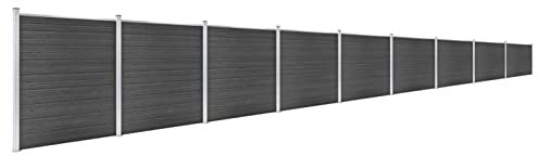 Yolola WPC-Zaun, WPC-Sichtschutz, Sichtschutz-Zaun, Steckzaun, Gartenzaun Komplettset, Zaun Gartenzaun Wpc Zaun Komplettset 1564 x 186 cm Schwarz