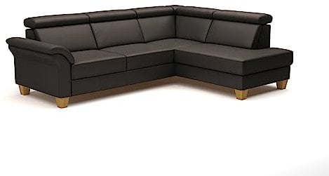 CAVADORE Leder-Schlafsofa Ammerland mit Ottomane / Landhaus-Sofa mit Federkern, Bett, Bettkasten + Kopfteilverstellung / 245 x 84 x 194 / Leder Dunkelbraun