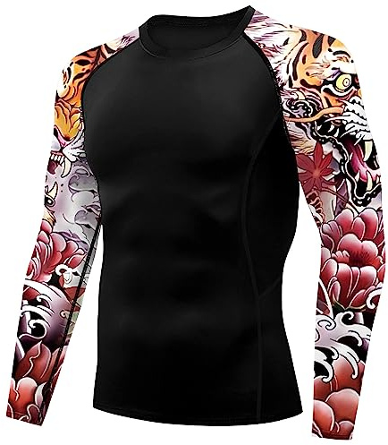 color cosplayer Jiu Jitsu Men American Flag UPF 50+ Sun Protection Printed Rash Guard Long Sleeve Swim Shirts
