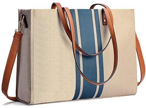 BOLOSTA Sac de transport pour ordinateur portable pour femme Convient aux ordinateurs portables de 15,6 pouces Grand sac de travail en toile pour femme Porte-documents d'ordinateur Sac à bandoulière
