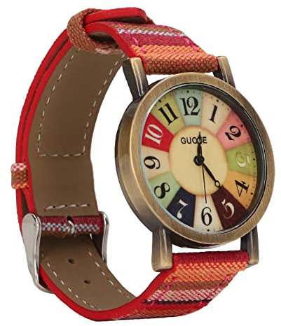Hippie-Uhr, Mehrfarbig, Bohemian-Stil, Messing, PU-Leder, Knopfbatterie, Damen-Uhrenarmband, Sport-Freizeituhren für Geburtstagsparty-Geschenke (Rot) Micky Maus Uhren Damen
