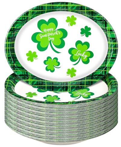 Hushee 100 platos ovalados de papel verde para el día de San Patricio, platos a granel de 11 x 9 pulgadas, platos desechables para cena, platos de postre verde, trébol irlandés, suministros de fiesta
