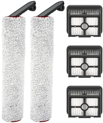 (5 Stück) Ersatzbürstenrollen und HEPA-Filter kompatibel für Dreame H12 Pro schnurlosem Nass-Trockensauger, Ersatzteile Zubehör-Kit, 2 Bürstenrollen, 3 HEPA-Filter