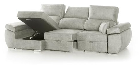 Tanuk Sofá Chaise Longue Reversible 4 Plazas Plata SNEKKAR 282x144 CM | Tejido con Sistema ACUALINE | Convertible en Cama | Arcón | (Envío y Subida a Domicilio Incluidos)