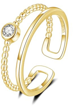 Loutade Silber Damen Ringe, 925 Sterling Silber Offen verstellbar Ringe, Doppelring Offen Gold Ringe, Minimalistisch Damenringe Herrenringe, Wasserfest Gold Fingerringe zum Geburtstag Weihnachten