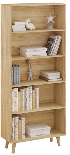 WOLTU Estanteria de Almacenamiento 5 Niveles, Libreria para Estudio, Estanteria para Salón, Dormitorio y Oficina, 60x24x144 cm, Roble Claro