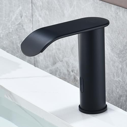 XJTNLB Sensor Wasserhahn Warm Kalt Waschtischarmatur Sensor Wasserfall aus Edelstahl Infrarot,Schwarz