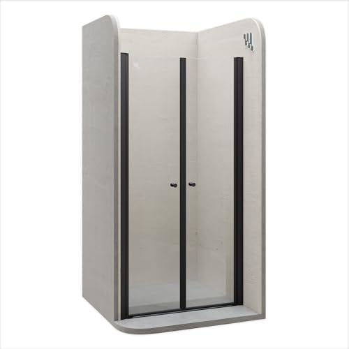 i-flair Duschtür Lima in Schwarz 108x195 cm Verstellbereich von 108-112 cm, Höhe:195 cm, Duschabtrennung aus 6 mm durchsichtigem Nano-ESG Sicherheitsglas und Hebe-Senkmechanismus - DTC Black