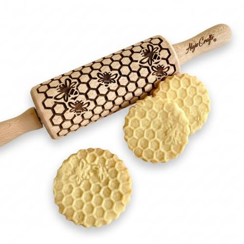 Nudelholz BIENEN mini. Gravierte Teigroller für hausgemachtes Gebäck. Teigrolle für DIY Küche, Teig & Plätzchen. Gravierte Nudelholz mit Muster von Algis Crafts