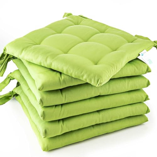 etérea 6er Set Sitzkissen Outdoor 40x40 mit Bändern - Stuhlkissen Grün für Gartenstuhl & Innenbereich - waschbare Sitzauflagen Gartenmöbel - 6 Stück Kissen 40x40 cm - Grün