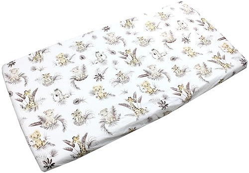 TupTam Baby Spannbettlaken Kinder Spannbetttuch für Babybett Kinderbett Gemustert, Farbe: Löwe/Blätter/Beige, Größe: 70 x 140 cm