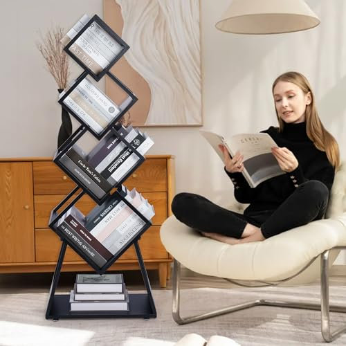 Nisorpa Bücherregal 5 Ebenen Bücherschrank 132 x 54 x 50 cm Metall Bodenstehendes Standregal mit CD DVD Bücher Regal Industrielle Bookshelf für Wohnzimmer Büro Schlafzimmer, Schwarz