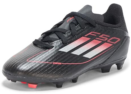 adidas Unisex Bambino F50 League Calcio Stivali Firm Ground Scarpe, Nero Ferro Metallico Rosso Lucido, 34 EU