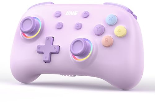 IINE Kabelloser Controller für Switch/PC/Android/IOS, Niedlicher Gamepad mit RGB-Beleuchtung, Mini Pro Controller mit Turbo/Makro/NFC Amiibo/Bewegungssensor/Wake-Up/Rumble (Purple)