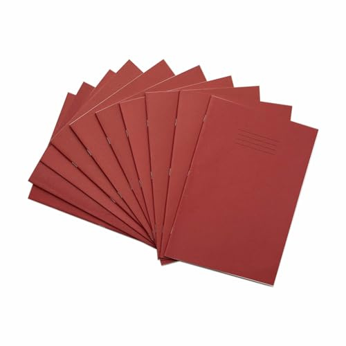 Rhino A4 Exercise Books, 76 Page / 8mm Lined with Margin Paper Notebook, 50 Pack, Office & School Stationery Supplies, Red