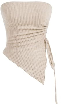 GORGLITTER Damen Tube Top Trägerloses Top Schulterfrei Sommer Tops Asymmetrisch Bandeau-Top mit Seitenschlitz Aprikosenfarben XS