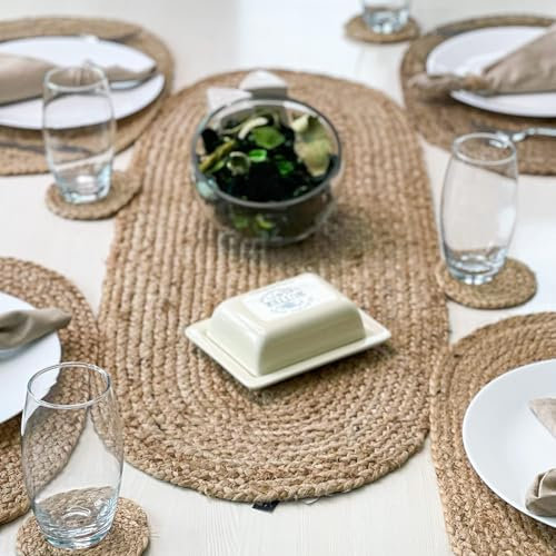 CRAFT TRADE Chemin de table tressé en jute - Style rustique et bohème - Pour fête de mariage, salle à manger ovale - Naturel - 33 x 91 cm