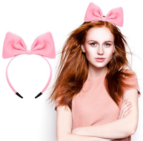 WLLHYF Schwarzes Schleifen-Stirnband Kopfschmuck für Frauen und Mädchen, Valentinstag Rote Schleifen-Haarbänder Haarband Perfekter Haarschmuck für Party und Cosplay (Rosa)