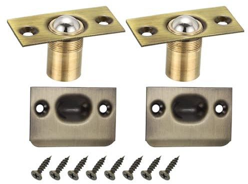 PATIKIL Stainless Steel Closet Ball Catch Door Hardware, 2 Pack Adjustable Cabinet Door Ball Catch Chrome Finish with Strike Plate & Screw for Interior Doors, Bronze