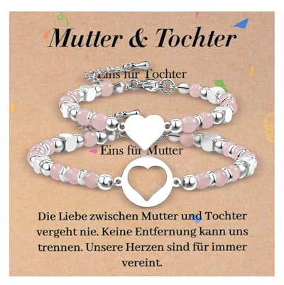 YELUWA Mutter Tochter Geschenk Herz Wunsch Set Armband, Geschenke für Mama zum Muttertag, Mama Tochter Armbänder für 2, Geschenke für Geburtstag Zurück Zur Schule Weihnachten Einschulung Abschluss