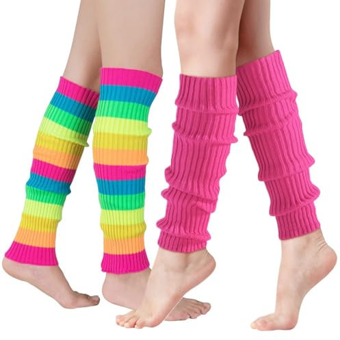 ZKGYUS 2 Paires Jambières Pour Dames, Leg Warmers, Guêtre fluo pour les costumes des années 80-90 pour les fêtes à thème, le carnaval ou pour danser
