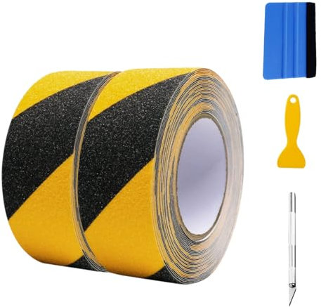 Antirutsch Streifen,2 Rollen von 50mmx10m, schwarz-gelb, rutschhemmendes klebeband grip tape für für rutschfeste Treppenstufen im Innen- und Außenbereich