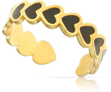 Made by Nami Herz Ring Damen Größenverstellbar Geschenke für Frauen Freundschaftsringe Wasserfester Schmuck (Schwarz)