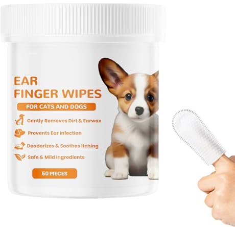 KMANGMAN 50 Pièces Doigtiers de Soin Oreilles pour Animaux,Lingettes Auriculaires pour Chiens et Chats,Nettoyage Oreille Chien,pour Hygiène et Santé du Chien,pour Enlève La Saleté Et Le Cérumen