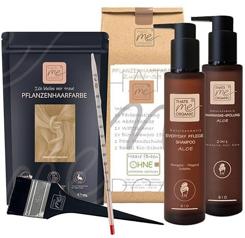 Thats me Organic® Profi Pflanzenhaarfarbe Komplettset (warm shiny) – Bio Haarfarbe ohne Chemie – Haarfarbe für gesundes Haarefärben auch während Schwangerschaft und Stillzeit