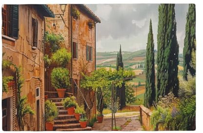 Italienische Tischsets, Motiv: Toskana, Leinen, rutschfest, hitzebeständig, 45 x 30 cm, für Esstisch, dekorativ, 4 Stück