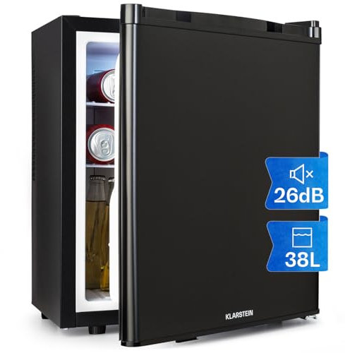 KLARSTEIN mini fridge for rooms, mini fridge for drinks, snacks & cosmetics, small minibar, fridge small & quiet, adjustable shelves, small skincare fridge 6-18°C, 38L