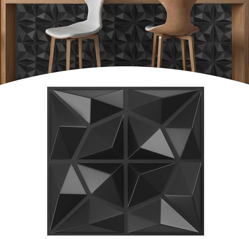 Suusolny 3D Wandpaneele Hochsteifes PVC Dekoren Deckenpaneele Wandverkleidung Wanddeko Wasserfest Paneele Wand 3m², 12 Stück - Kristall Schwarz