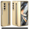 pour Galaxy Z Fold 3 Coque avec Stylet, Protection Charnière + Support S Pen + Protecteur d'écran en Verre Trempé, Housse en Cuir pour Samsung Galaxy Z Fold3-Or