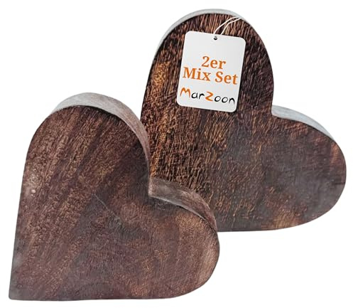 2er Set Deko Herzen 19 cm & 14 cm Massivholz 3,7 cm dick, dunkel gebeizt | Große Holz Herzen, zum Aufstellen, Dekoration zum Stehen und Liegen, Naturprodukt Unikate, Rustikal, Massiv