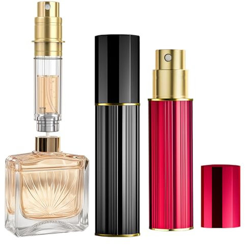 JOOMOKO Perfume Atomiser, Perfume Travel Bottle, 10ML Atomiser Spray Bottle, Refillable & Travel Size Perfume Spray Bottle Easy to Refill Cologne Dispenser for Women and Men(Black&Red)