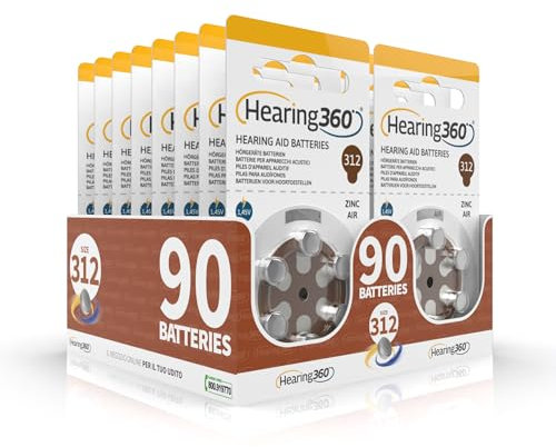 Hearing360 batteries pour appareils auditifs PR41 mesure 312, piles sans mercure extra durabilité et fiabilité (15 ampoules, 90, unités)
