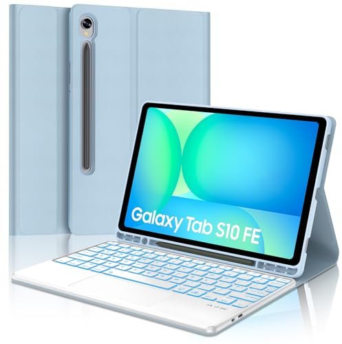 Keyboard Case for Samsung Galaxy Tab S10 FE 2025/S9 FE 10.9 - UK Layout 7 Colors Backlit Touchpad Detachable Wireless Bluetooth Keyboard, Protective Folio Cover for Tab S9 11, Light Blue