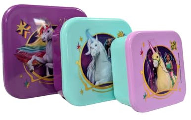 My sweety pop - Juego de 3 cajas de aperitivos unicornio - Almuerzo apilables 11,5 cm - Niño - Guardería, jardín de infantes, escuela, vacaciones - Azul/Púrpura