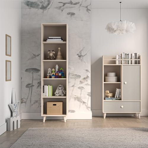 Lomadox Jugendzimmer Set 2-teilig in Sandbeige mit grau, Bücherregal Regal Stauraum modern offen Softclose-Funktion