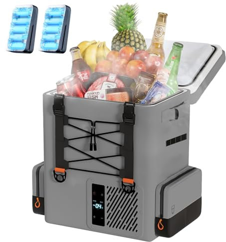 LiTHELi elektrische Kühlbox FrozenPack tragbare Auto Kühlbox 20L, 12/24V DC 100/240V AC Rucksackkühlschrank für Camping, Reisen, Wohnmobil, Kühlbox mit 2 Akku, 15 Minuten Schnellkühlung